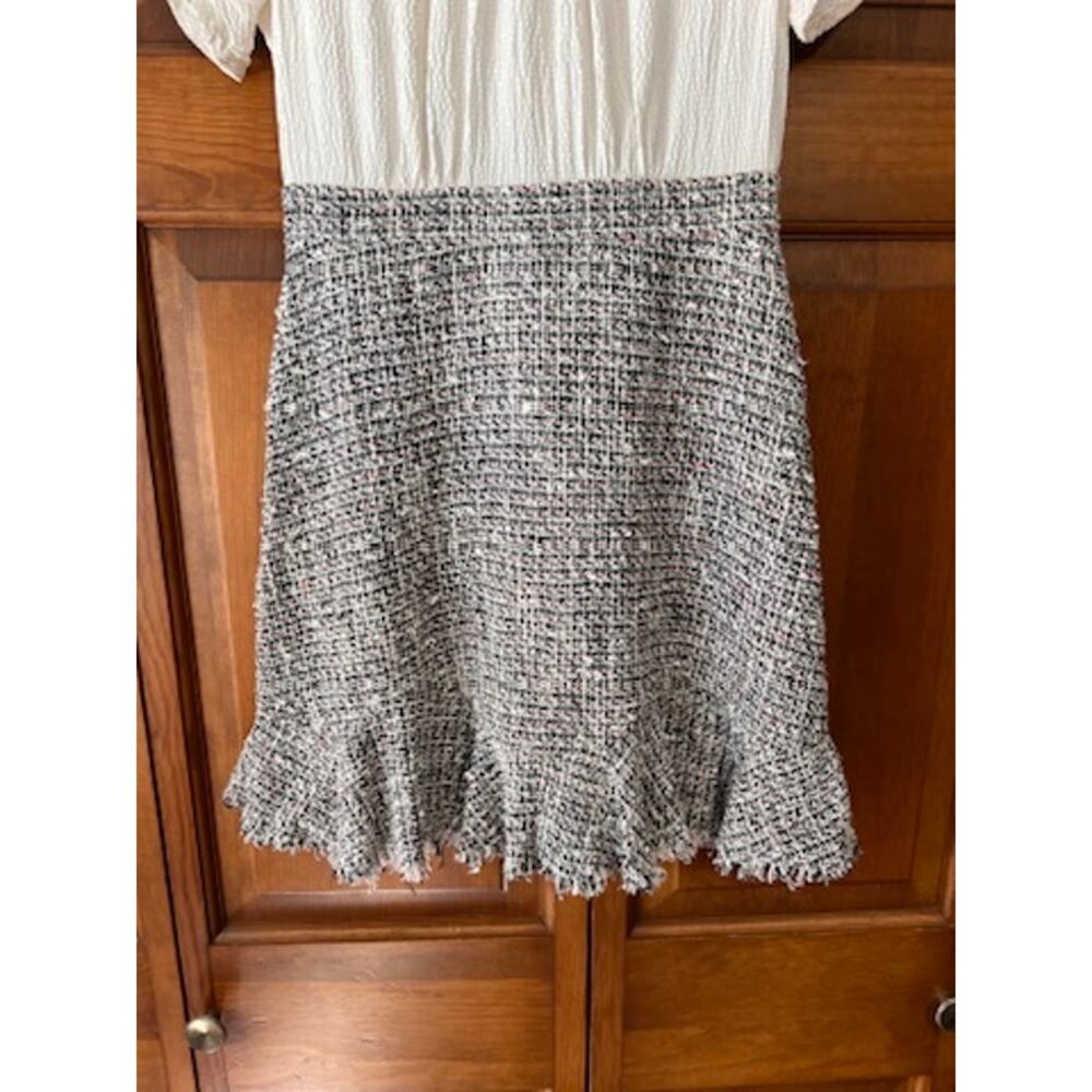 Rebecca Taylor Silk Textured Tweed Fit & Flare Dress Ivory Black Preppy Size 2 - Picture 3 of 10